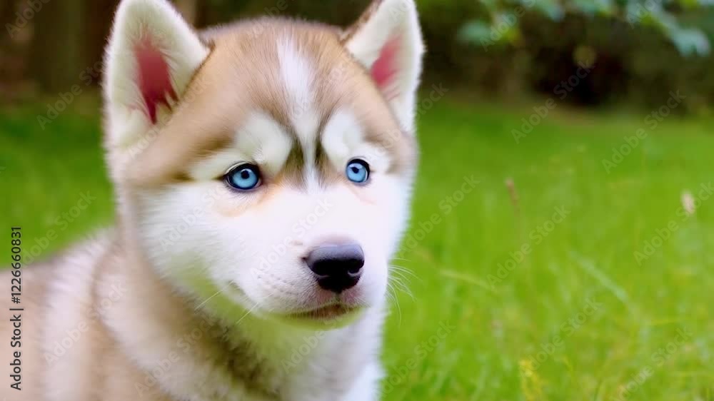 Dog Sitting on a Green Backyard Lawn 4k Video. generated with AI Dog Sitting on a Green Backyard Lawn 4k Video. generated with AI