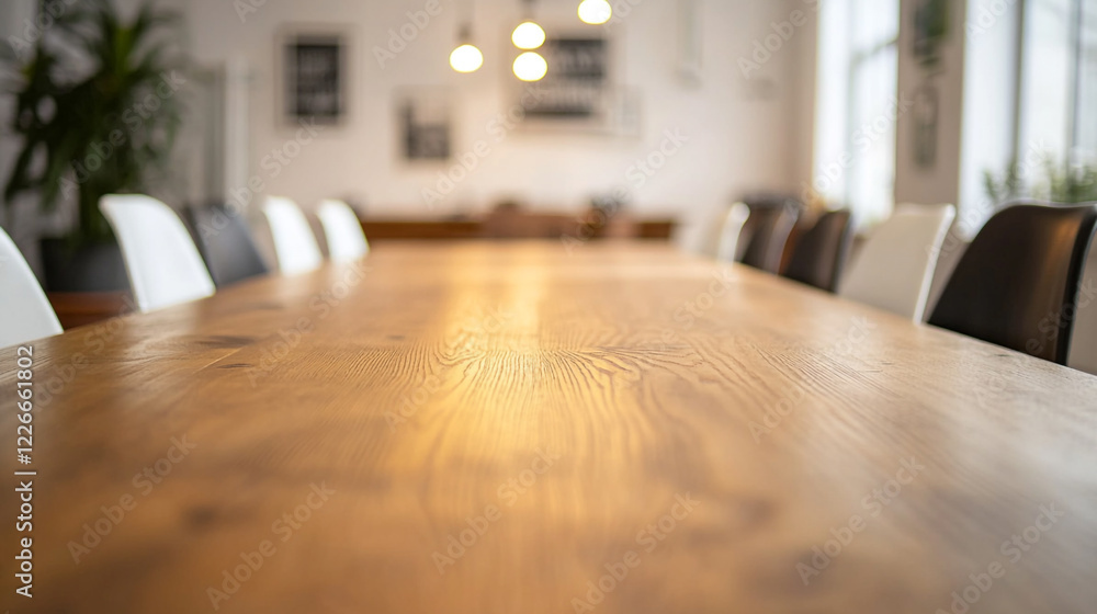 Long Wooden Conference Table Modern Office Interior Design Room Desk Light Clean Space Empty Grain Long Wooden Conference Table Modern Office Interior Design Room Desk Light Clean Space Empty Grain