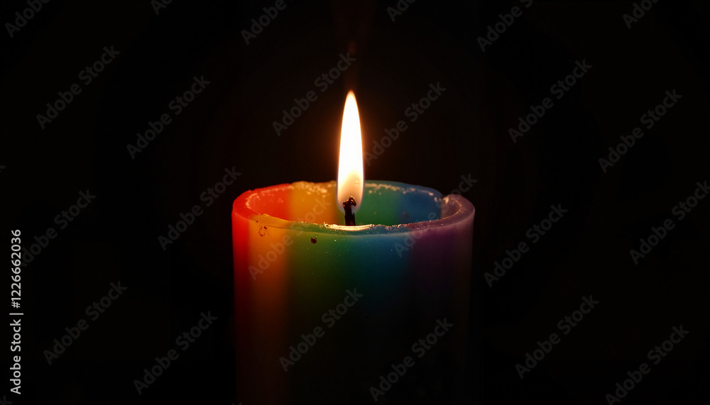 Burning rainbow candle in dark setting Burning rainbow candle in dark setting