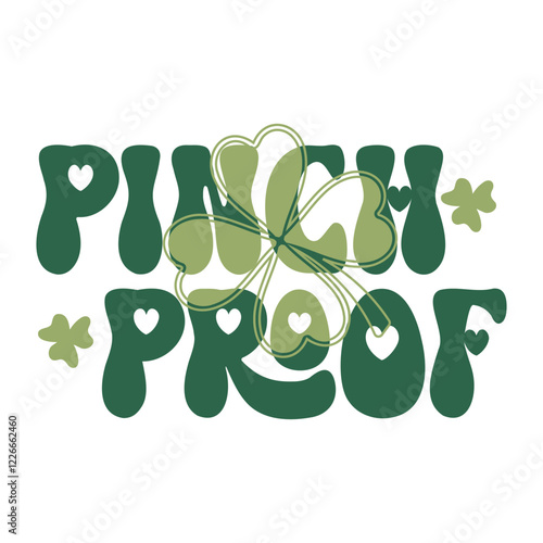 Bold Saint Patrick's Day Pinch Proof Typography Design with Heart-Shaped Accents, and Shamrock photo