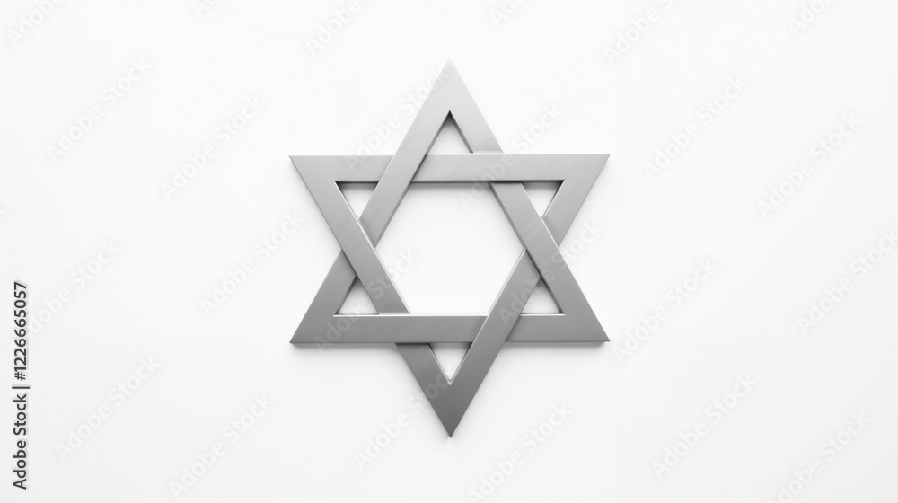 Silver Star of David symbol displayed on a white background, representing Jewish identity and heritage Silver Star of David symbol displayed on a white background, representing Jewish identity and heritage