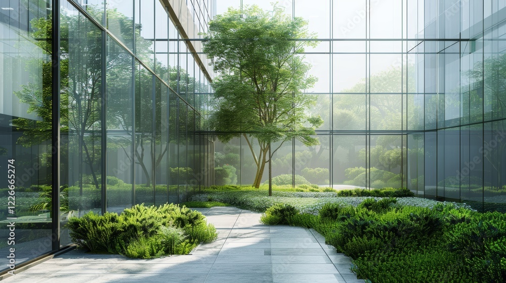 Architecture a modern glass building with a lot of green plants trees and bushes for business architecture environmental friendly, design, exterior, sky, garden Architecture a modern glass building with a lot of green plants trees and bushes for business architecture environmental friendly, design, exterior, sky, garden