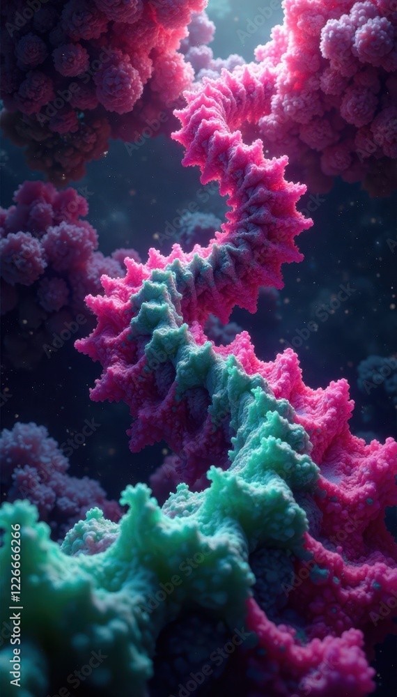 Fototapeta premium Intertwined magenta & green fractal patterns, endless space , visual, intricate