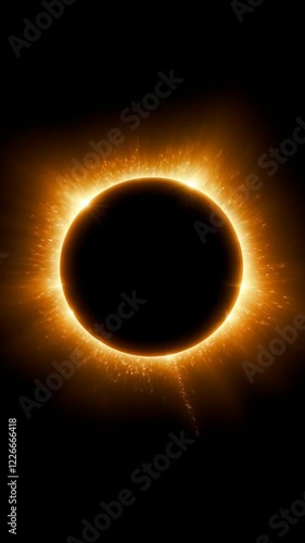 A glowing solar eclipse or sun radiates golden light against a dark void