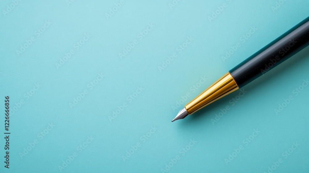 Elegant Fountain Pen on Soft Blue Background for Creative Use Elegant Fountain Pen on Soft Blue Background for Creative Use
