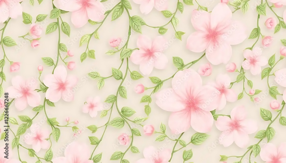 Delicate Pink Blossoms and Green Vines Pattern Delicate Pink Blossoms and Green Vines Pattern