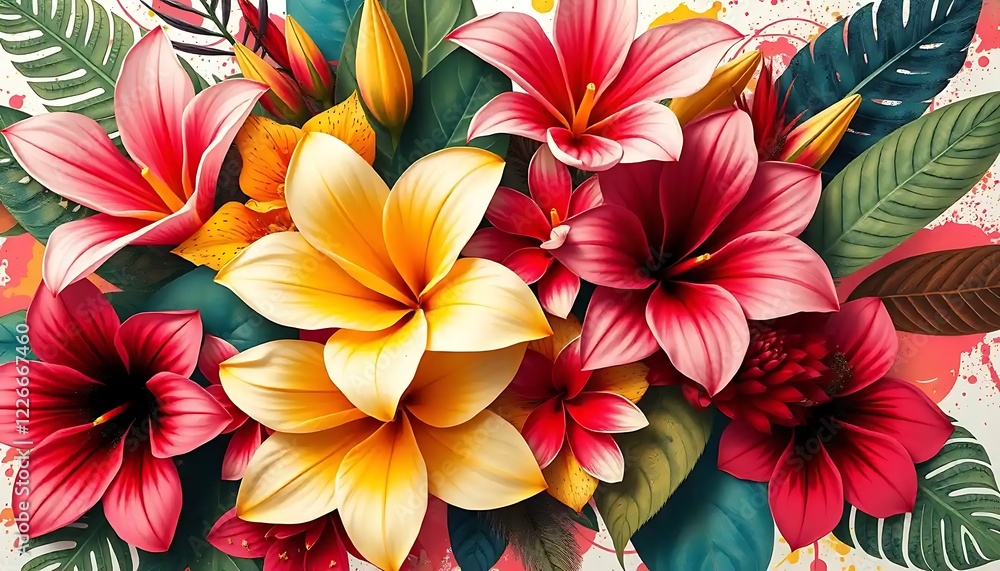 Vibrant Tropical Flowers Arranged In A Colorful Bouquet Vibrant Tropical Flowers Arranged In A Colorful Bouquet