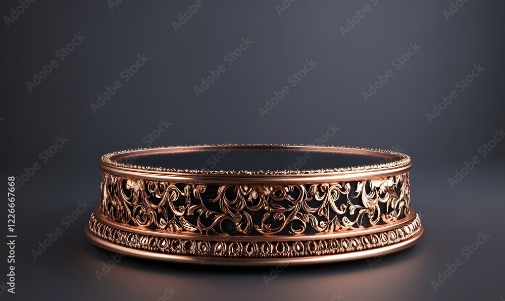 Elegant rose gold pedestal, ornate, dark background, display Elegant rose gold pedestal, ornate, dark background, display