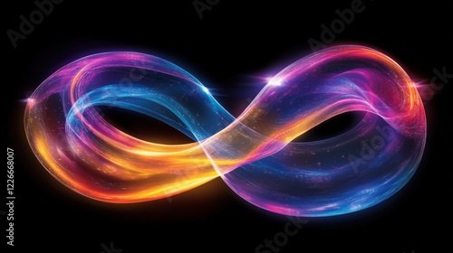 Vibrant Infinity Loop of Colorful Light Trails Against a Black Background