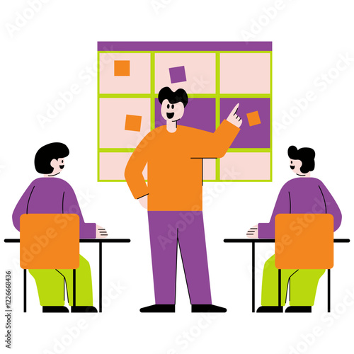 a person pointing to a task list or kanban board illustration