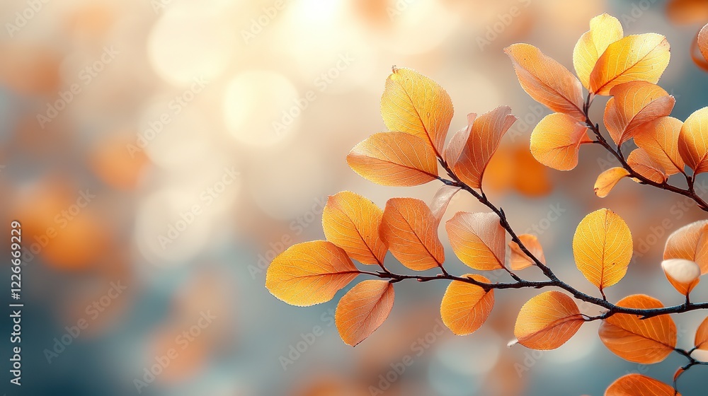 A branch of a bright autumn beech tree with yellow foliage in sunlight, set against a soft blurred bokeh background. This beautiful retro vintage fall backdrop offers copy space for your design. A branch of a bright autumn beech tree with yellow foliage in sunlight, set against a soft blurred bokeh background. This beautiful retro vintage fall backdrop offers copy space for your design.