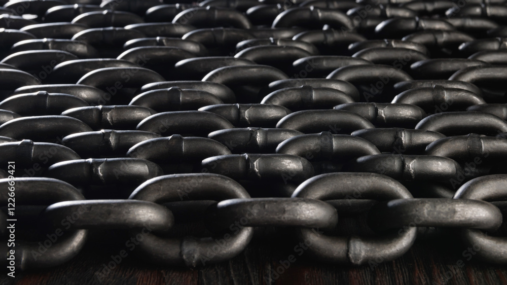 Obraz premium Heavy iron chain. Several iron chains laid out evenly.