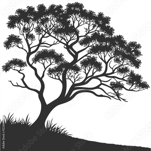 Black and White Tree Silhouette Illustration
