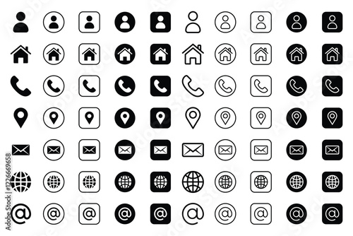Web Icon Set for Modern UI and UX Design. Phone, Email, Person, Address, Social Media, and More. Perfect for Websites, Apps, and Digital Projects with Clean, Scalable Vector Graphics