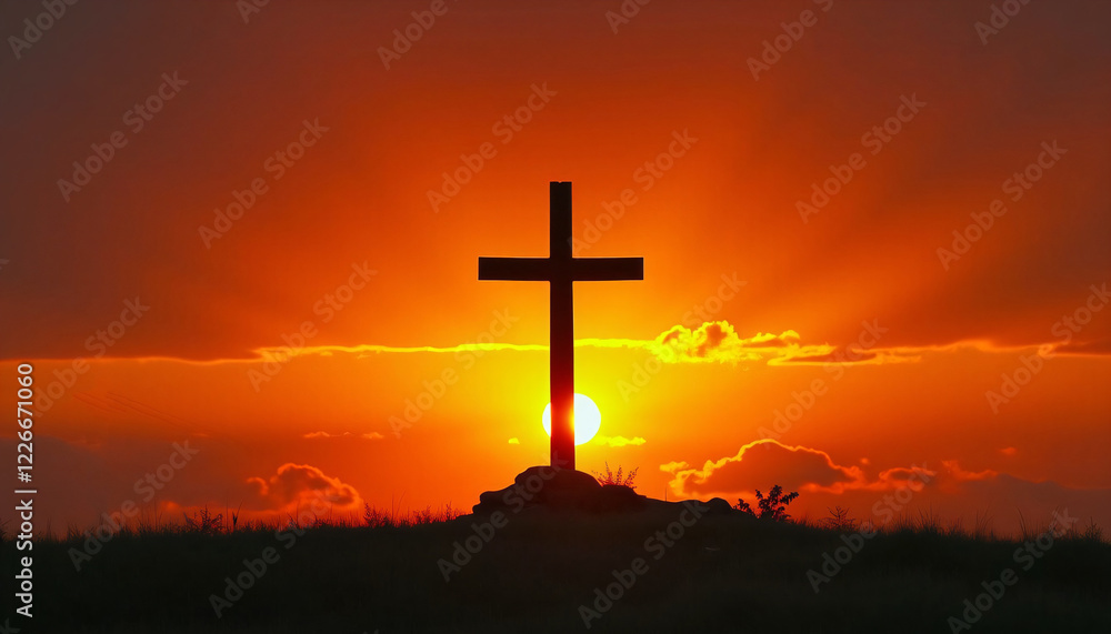 Christian cross silhouette against sunset sky. Christian cross silhouette against sunset sky.