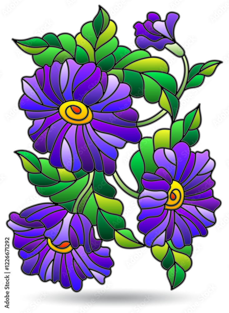Φωτογραφία Stained glass illustration with floral arrangements, flowers isolated on a white