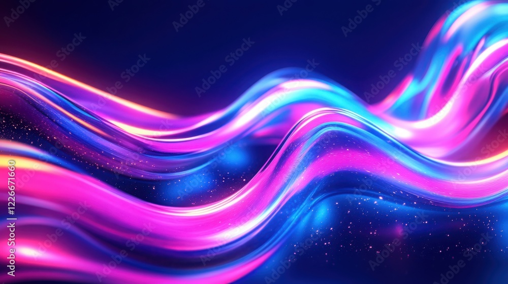 Obraz premium Dynamic color waves in neon pink and blue, blurred fluid vector background with smooth transitions, perfect for modern presentations.