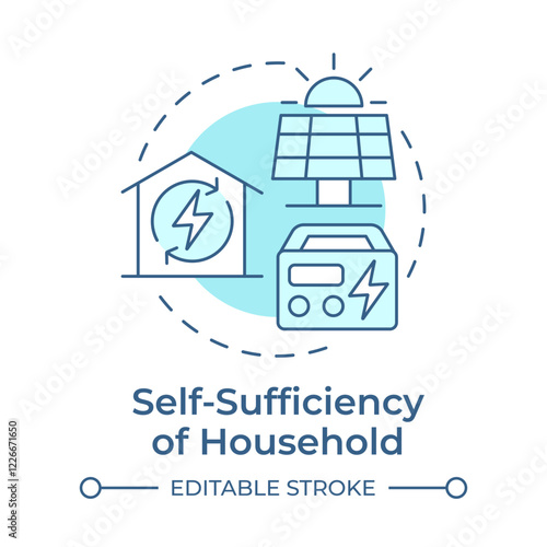 Household self sufficiency soft blue concept icon. Solar panels, green energy. Electricity, power. Round shape line illustration. Abstract idea. Graphic design. Easy to use in infographic