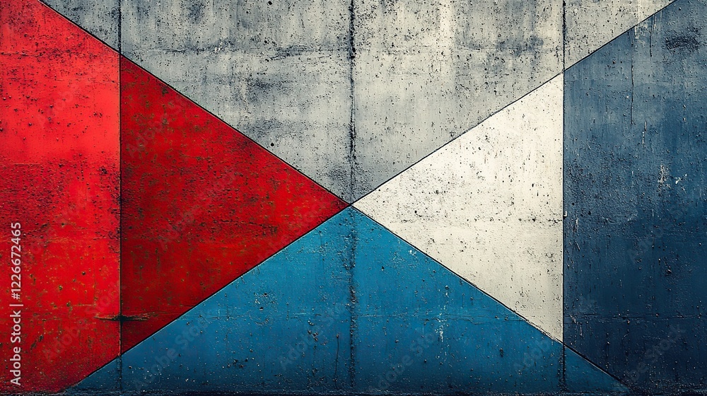Naklejka premium a closeup of a colorful blue, red, gray, and white urban wall texture, a modern pattern for wallpaper design, a creative urban city background, an abstract open composition, minimal geometric style