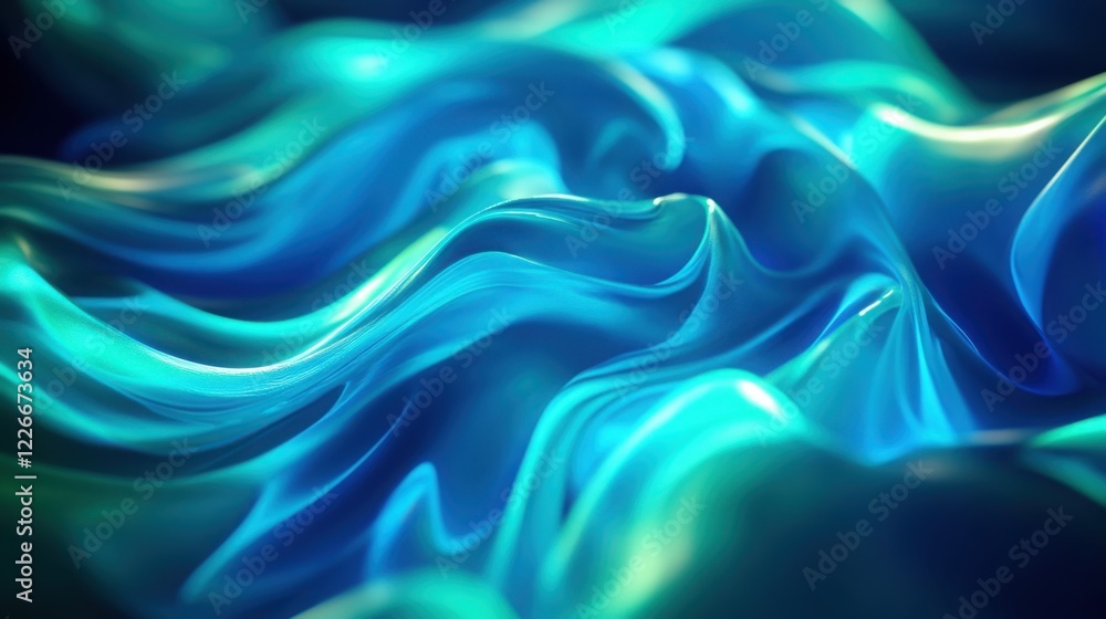 Obraz premium Neon blue and green gradient with fluid dynamic waveforms, perfect for futuristic business banners.