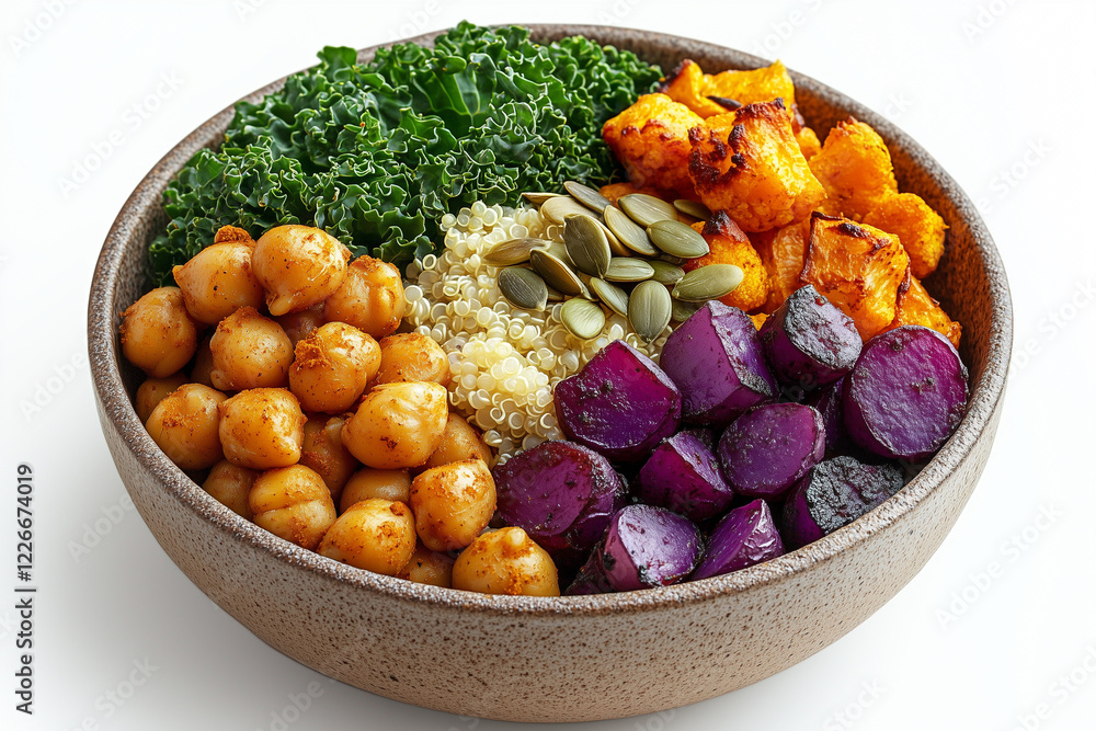 Buddha bowl with quinoa, chickpeas, kale, and roasted vegetables Buddha bowl with quinoa, chickpeas, kale, and roasted vegetables