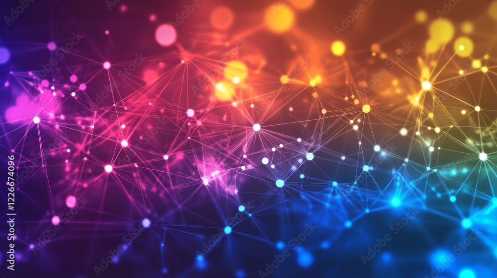 Obraz premium Vibrant Abstract Network with Glowing Nodes on Gradient Background