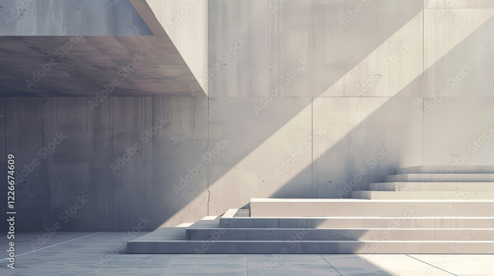 A minimalist concrete room with a staircase and large window. A minimalist concrete room with a staircase and large window.