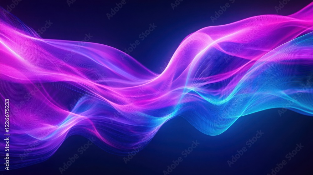 Fototapeta premium Neon blue and purple fluid gradient with flowing waveforms, ideal for modern advertising designs.