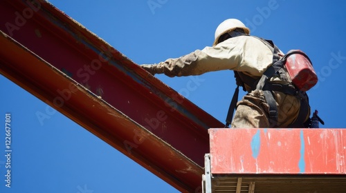 Wallpaper Mural A close-up shot of an industrial painter applying protective coatings on a bridge structure, Bridge painting scene, Methodical and protective style Torontodigital.ca