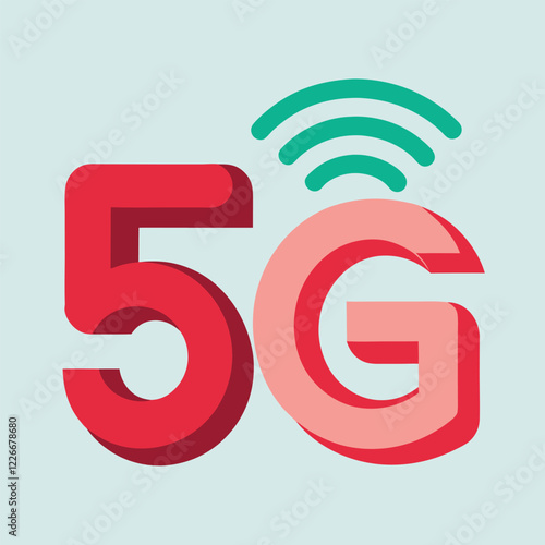 5G Network Signal Icon with Red and Green Waves