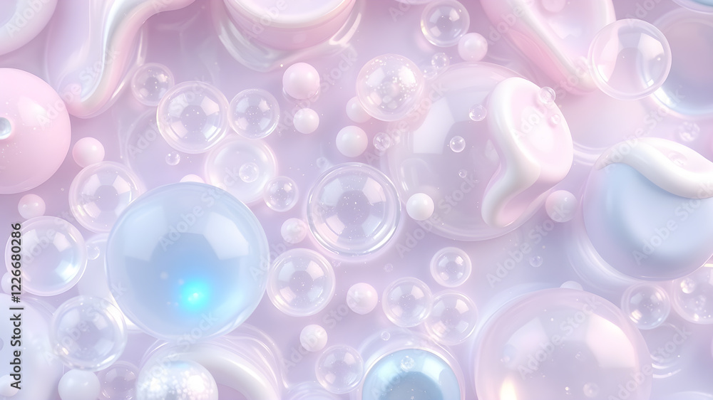 Blue and pink realistic soap bubble background. Dream light with magic reflection. Generative AI Blue and pink realistic soap bubble background. Dream light with magic reflection. Generative AI
