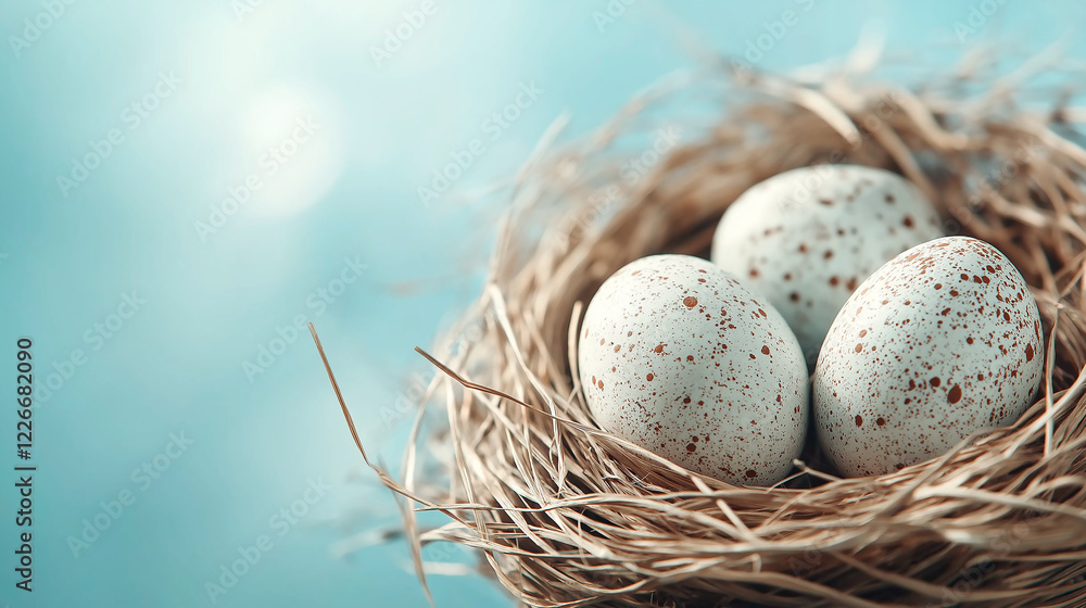 Obraz premium Easter eggs on thee, nest over table background. pastel colors, flower, celebration. soft light, vertical wallpaper