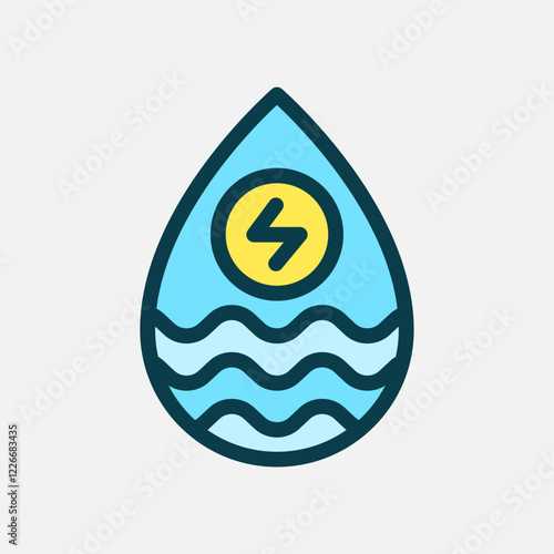 Water energy icon Flat line color, free energy, ecology, renewable and green energy concept. Line and flat color icon.