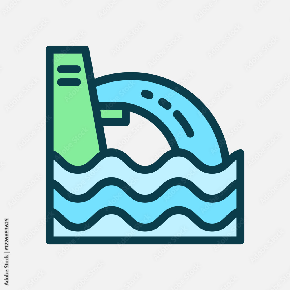 Water dam icon Flat line color, free energy, ecology, renewable and green energy concept. Line and flat color icon. Water dam icon Flat line color, free energy, ecology, renewable and green energy concept. Line and flat color icon.