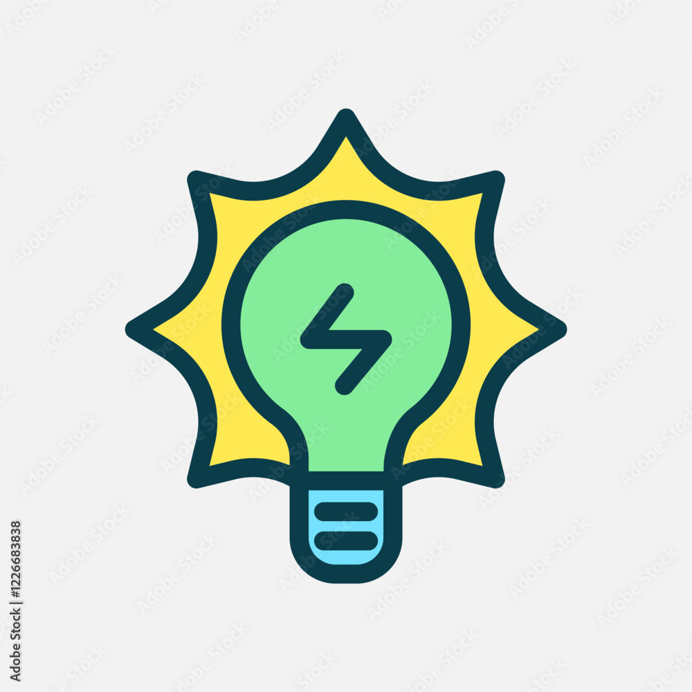bulb lamp sun energy u icon Flat line color, free energy, ecology, renewable and green energy concept. Line and flat color icon. bulb lamp sun energy u icon Flat line color, free energy, ecology, renewable and green energy concept. Line and flat color icon.