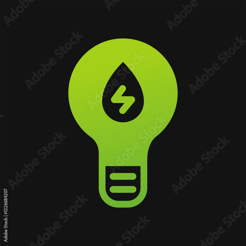 Bulb lamp and water energy icon Glyph color, free energy, ecology, renewable and green energy concept. Solid with Gradient color icon.