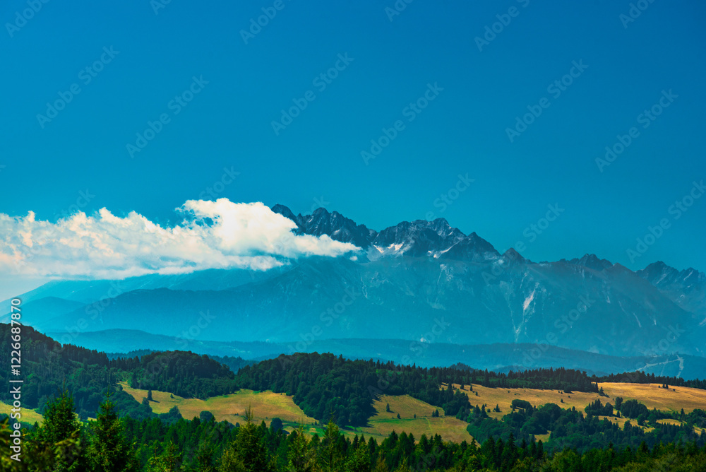 Fototapeta premium panorama of the Tatra Mountains, sunny day, view from Obidza