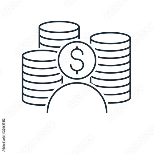 A man with very large money. A millionaire. A billionaire. Vector linear icon illustration isolated on white background.