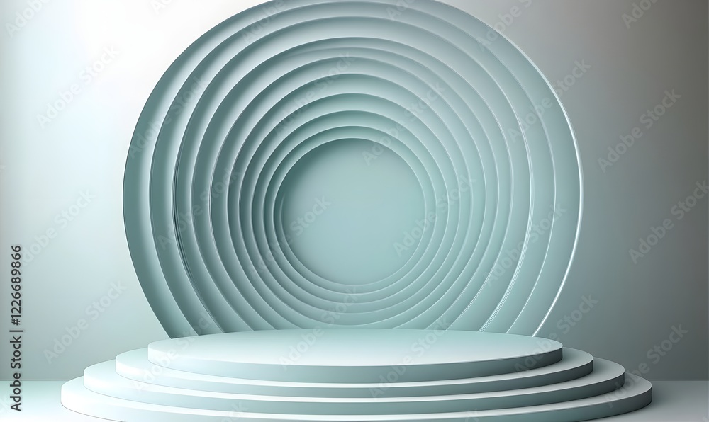 Obraz premium Pastel stage, circular backdrop, product display, minimal studio