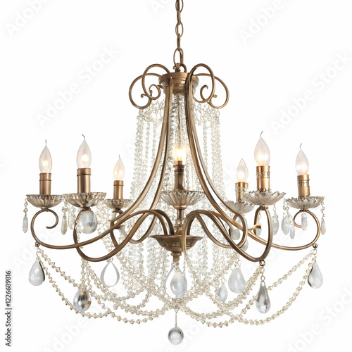 Elegant Illumination: Luxury Chandelier with Lights on White Background