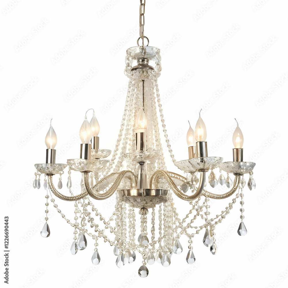 Fototapeta premium Elegant Illumination: Luxury Chandelier with Lights on White Background