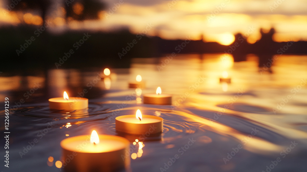 Serene Sunset Floating Candles Water Golden Hour Relaxation Peaceful Atmosphere Calm spa zen hope Serene Sunset Floating Candles Water Golden Hour Relaxation Peaceful Atmosphere Calm spa zen hope