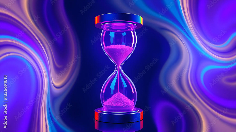 Fototapeta premium neon 3d purple hourglass. Generative AI
