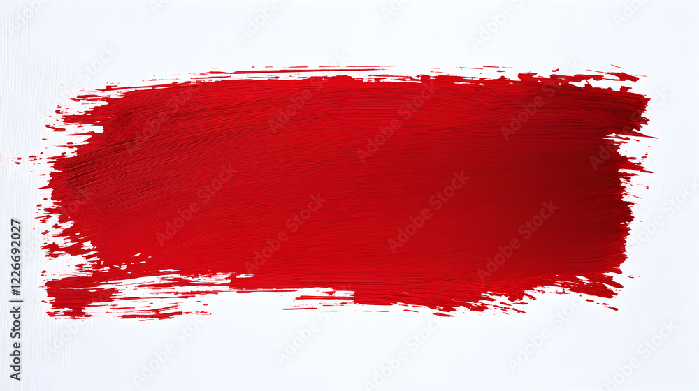 Striking Red Paint Brush Stroke Isolated on Pristine White Background: High-Resolution Abstract Art Element Ideal for Creative Design Projects and Bold Visual Content