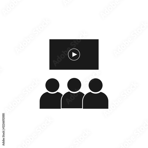  Cinema auditorium with screen icon on white background.