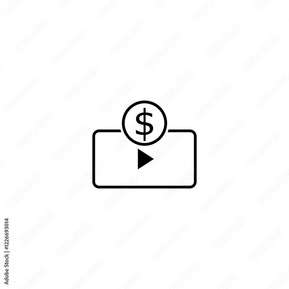 Video content profit icon on white background. Video content profit icon on white background.
