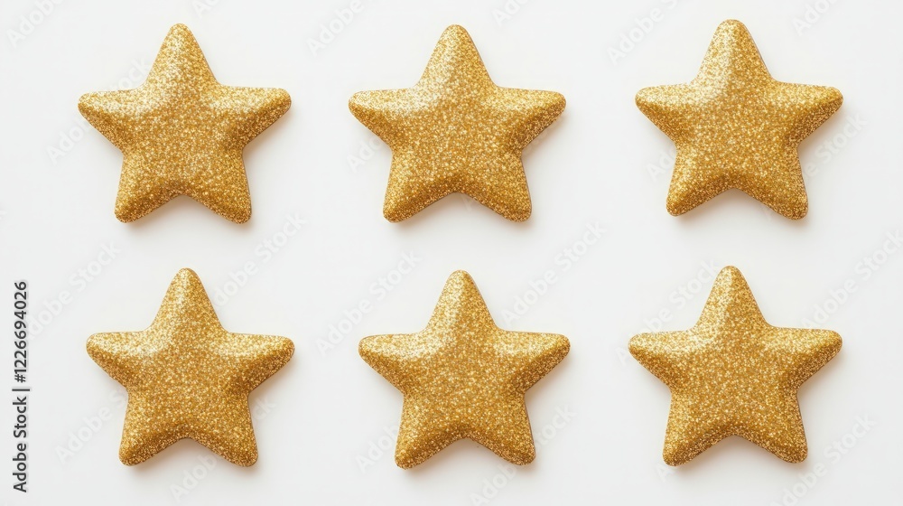 Golden Glitter Star Shapes on White Background for Decorative Use Golden Glitter Star Shapes on White Background for Decorative Use
