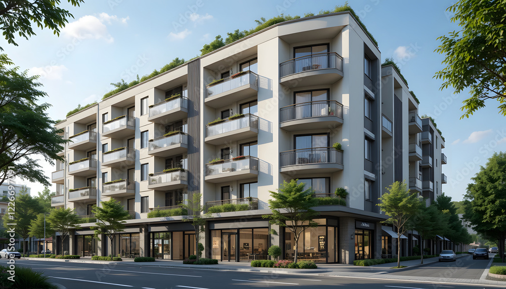 Modern Apartment Building with Balconies Modern Apartment Building with Balconies