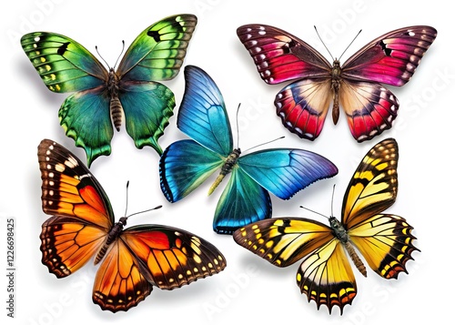Beautiful Butterfly Group Isolated White Background Stock Photo