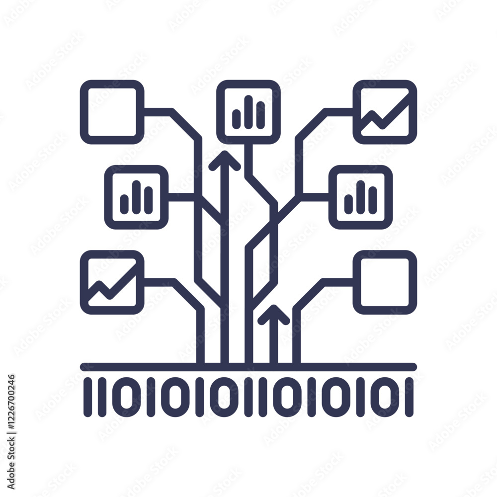 Data flow with charts and binary code, symbolizing flexible data structures. Data flow with charts and binary code, symbolizing flexible data structures.